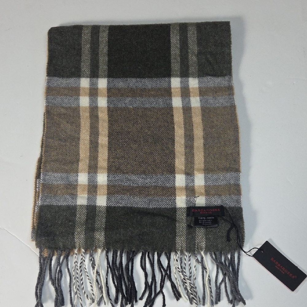 Barbarossa Plaid Wool Scarf - Black, Gray, Brown